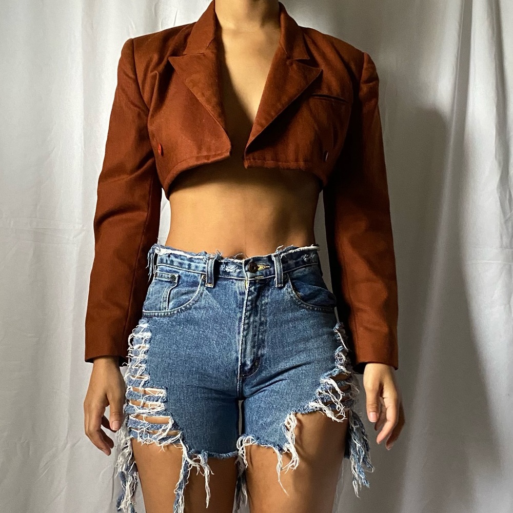 Wool Textured Copper Open Crop Blazer Small